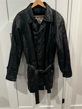 70s retro Wilda Leather Short trench jacket XL belted